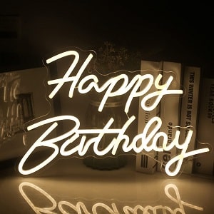 Néon Happy Birthday lumineux 42x28cm E&C Events location matériel décoration mariage anniversaire événement Pays de Gex Geneve
