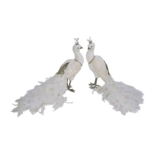 Paon blanc avec plumes 36 x 25 x 40 cm Noel Christmas E&C Events location decoration materiel anniversaire mariage ballons pays de gex 01 suisse geneve