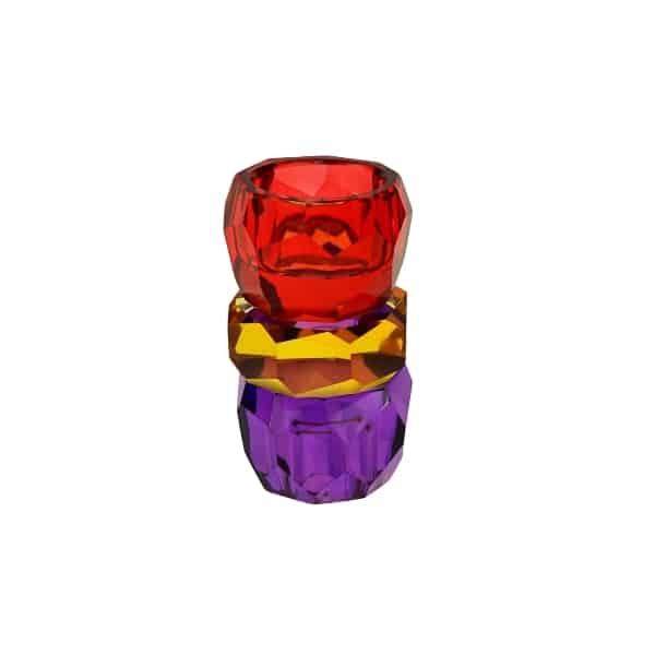 Bougeoir rouge jaune violet en verre 6X6X10,5cm utilisables des deux côtés E&C Events événement anniversaire location ballon matériel décoration Pays de Gex geneve suisse